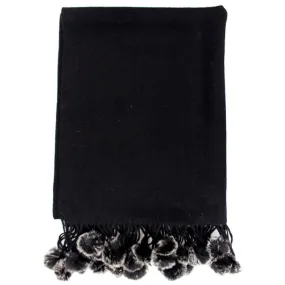 Black Snow Wrap with Rabbit Fur Pom Poms